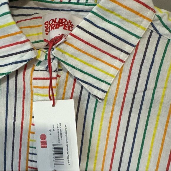 Revolve Solid & Striped The Oxford Tunic Rainbow Pinstripe Size XS - Picture 6 of 7